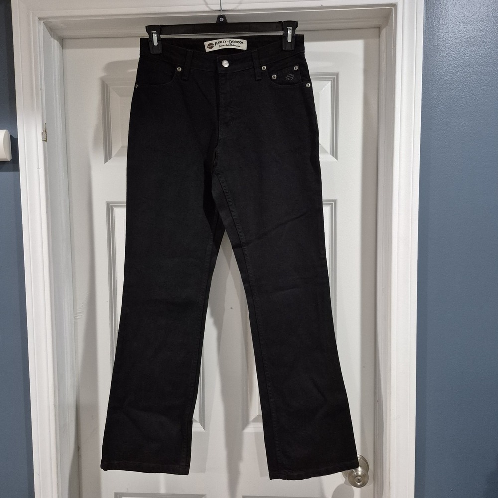 Vtg Harley Davidson Jeans Womens 6 Black Bootcut Denim Western Biker Cowgirl Y2K